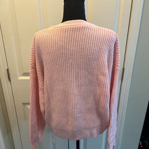 NWT Cupshe pink knit sweater, XL ,bow front, long sleeve, soft waffle knit - Picture 2 of 5